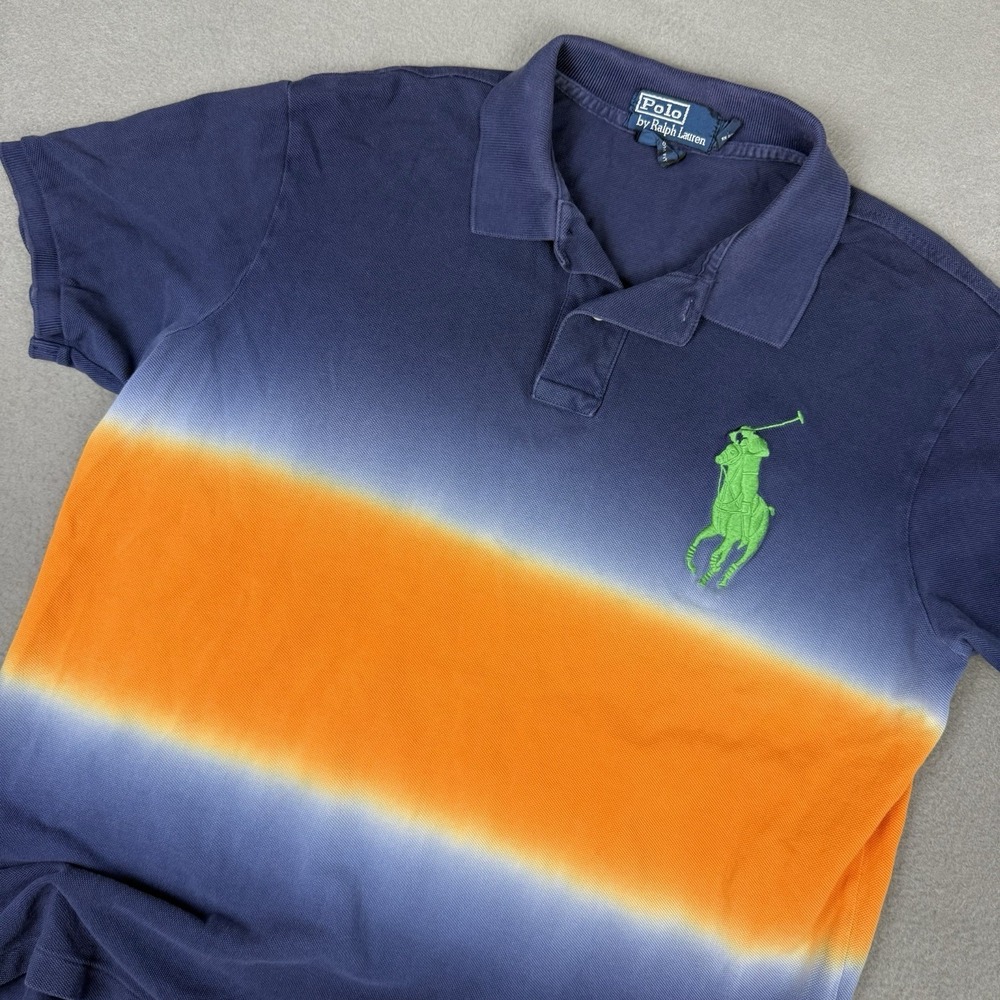 Ralph Lauren Polo Shirt Men's‎ Large Navy Orange Ombre Gradient Big Pony Tie Dye